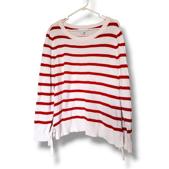 Liz Claiborne 100% Cotton Breathable Knit Striped Tie Sides Long Sleeve Pullover - Picture 3 of 6